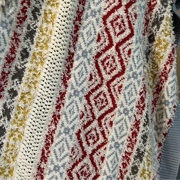 CAbi Red Yellow and Gray Fringe Geographic Knit Poncho Sweater Kimono - Picture 5 of 13